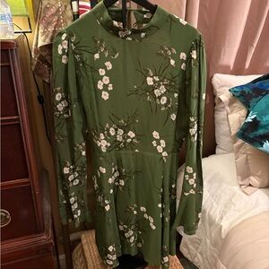 Reformation Olive Floral Long Sleeve Dress
